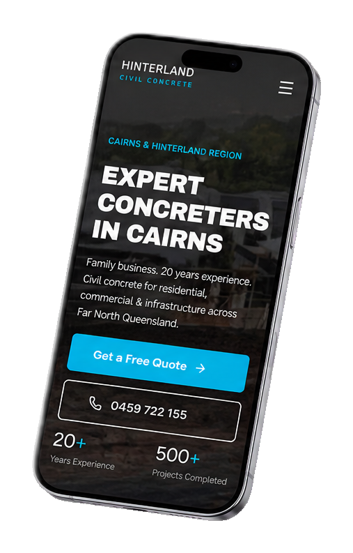 Phone showing the Hinterland Civil mobile website