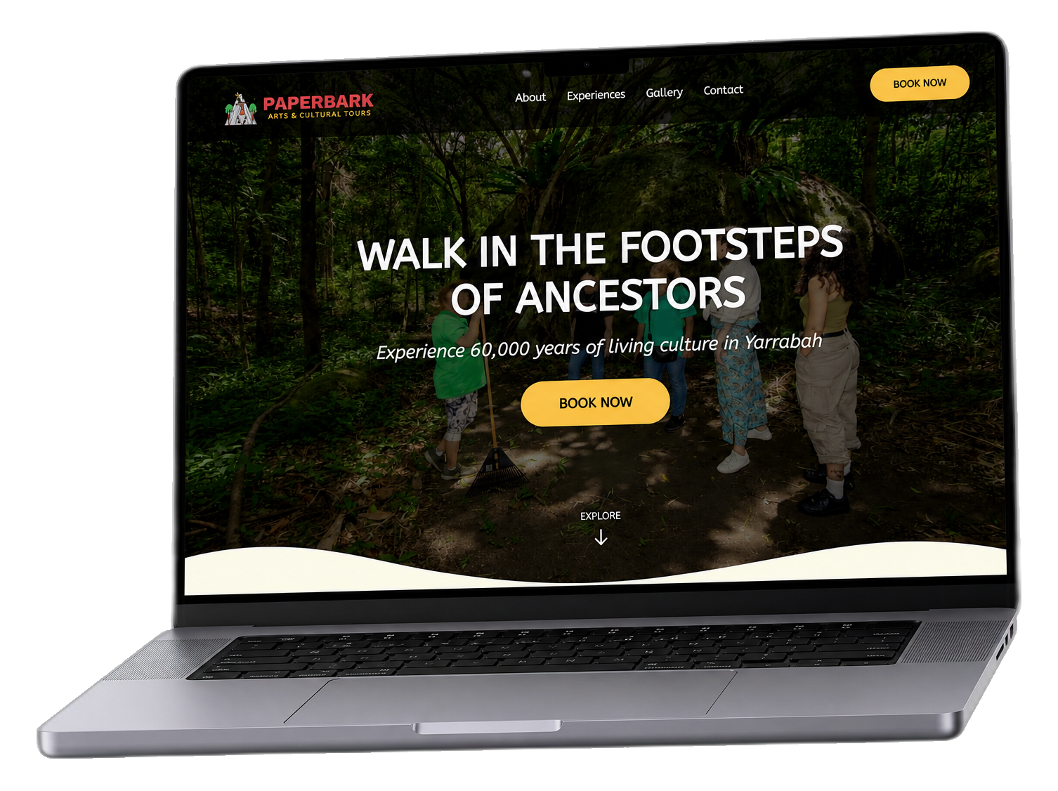 Laptop showing the Paperbark Cultural Tours website